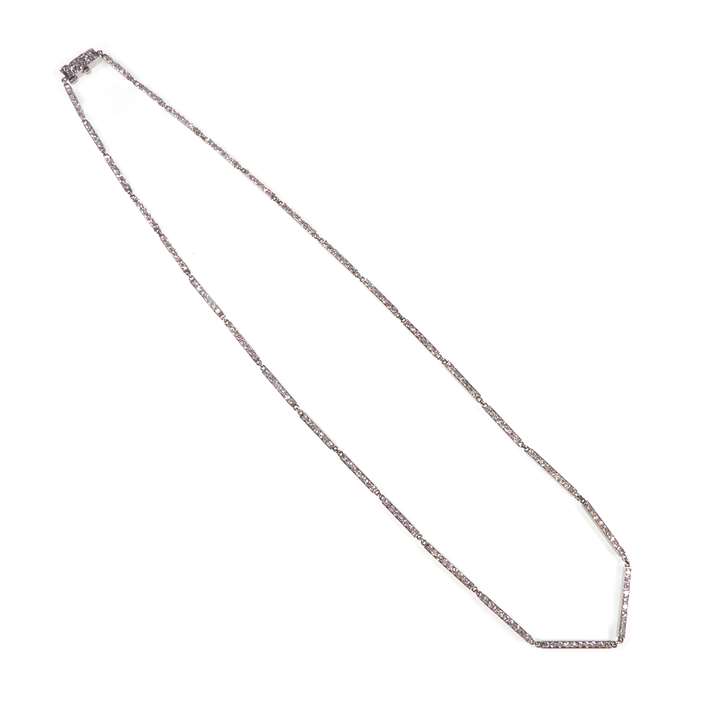 Art Deco diamond and platinum baton link chain necklace